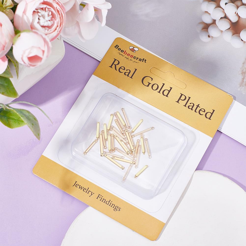 Beebeecraft 30Pcs Bar Links Connectors 18K Gold Plated Brass 3 Size Connector Rod Rectangle Blanks Charms with 2 Hole for Bracelet Necklace Jewelry Making Findings Supplies