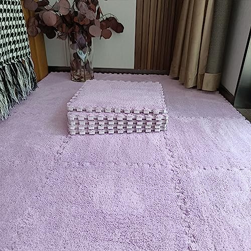Juego de 18 alfombrillas de espuma entrelazadas antideslizantes de felpa suave – 18 azulejos de rompecabezas – Versátil 30 x 30 cm para salas de juegos, gimnasios y uso doméstico – morado