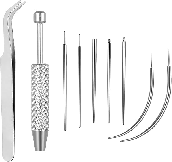 SJDKAKJSA 9 Pcs Kit Piercing DIY, Aiguille Piercing, Cône Insertion et Retrait de Bille 16G et 18G, Outils et Accessoires en acier inoxydable pour oreille, nez, lèvre et nombril - 1