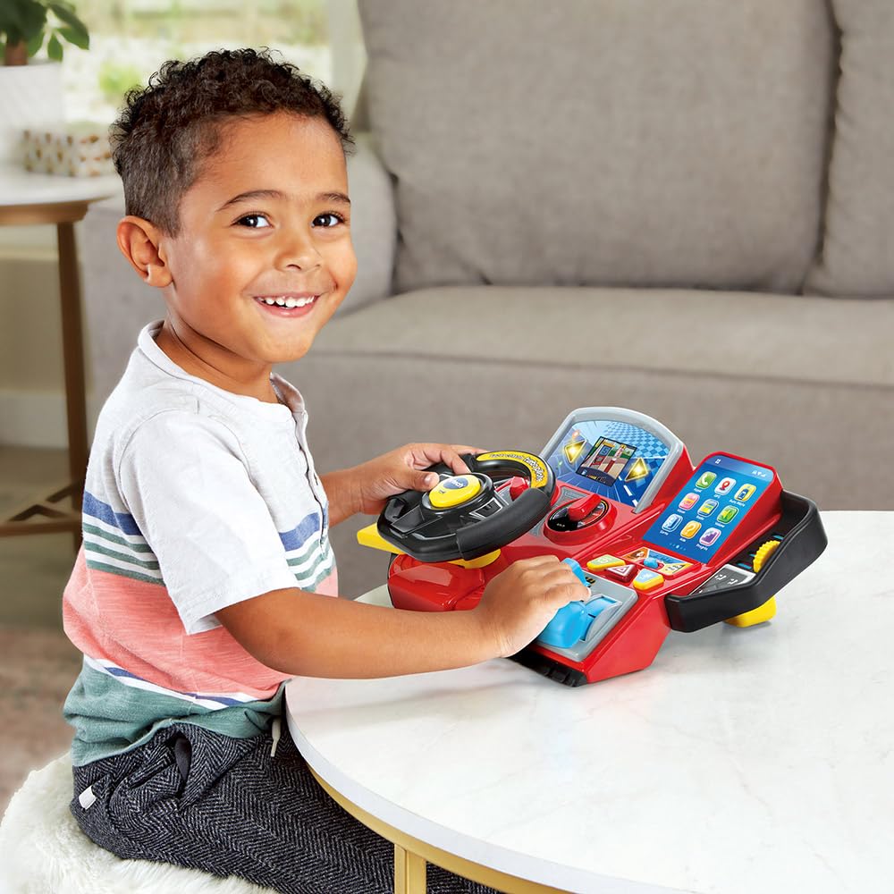 VTech Super Console Turbo Pilote Simulateur de Conduite Écran Couleur Tableau de Bord Courses Voitures Apprentissages Jeux Cadeau Enfant 3-8 Ans Français