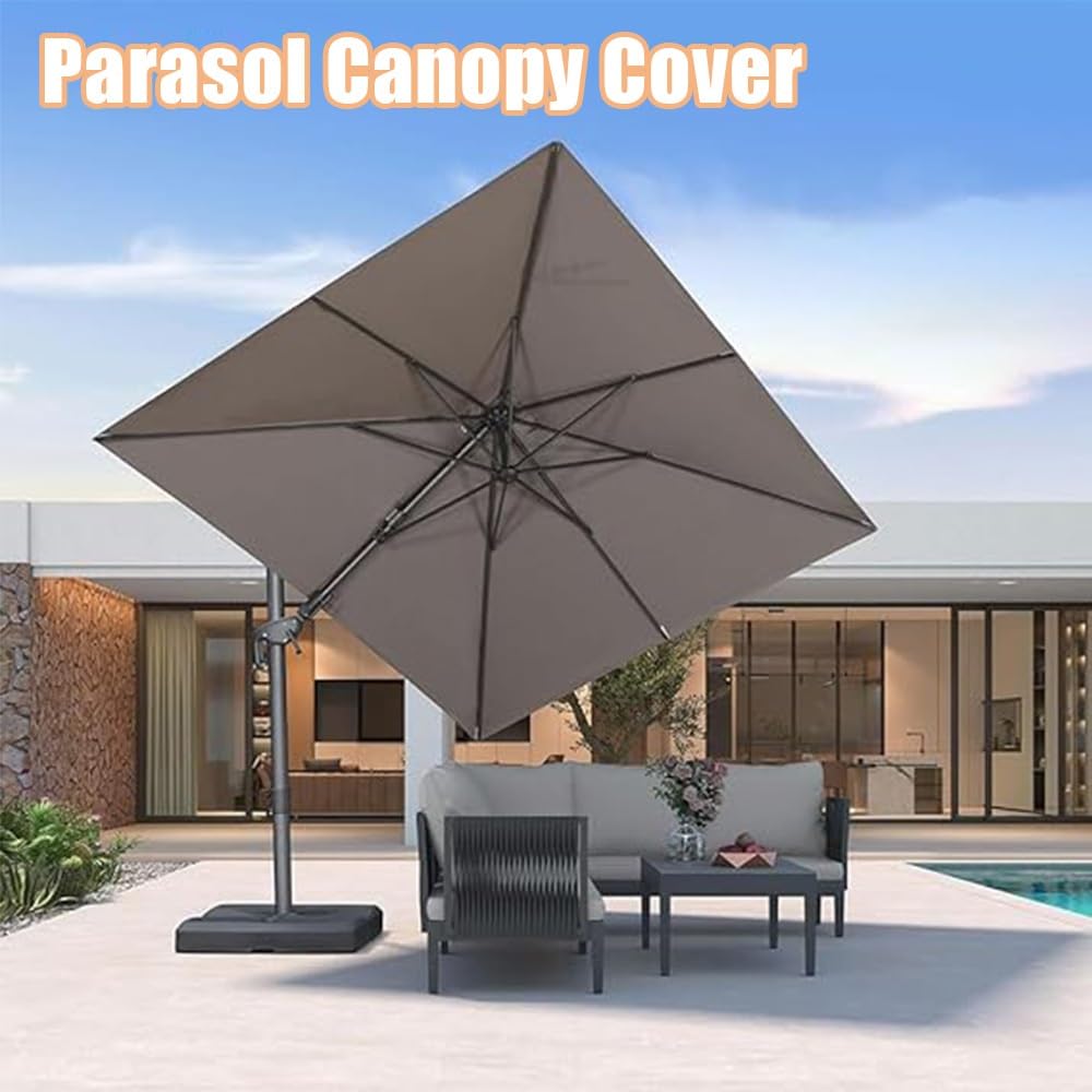 3x3.0m Telo Di Ricambio Per Ombrellone Decentrato, Copertura Di Ricambio Per Parasol Quadrato, Tessuto Per Ombrelloni Da Giardino Mercato(Khaki,3x3.0m/9.8x9.8ft)