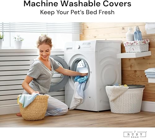 Miniatura 6 de 7 Ruby Road Cama elevada para gatos con 2 fundas lavables, hamaca de madera para gatos, camas elevadas modernas para mascotas y muebles para