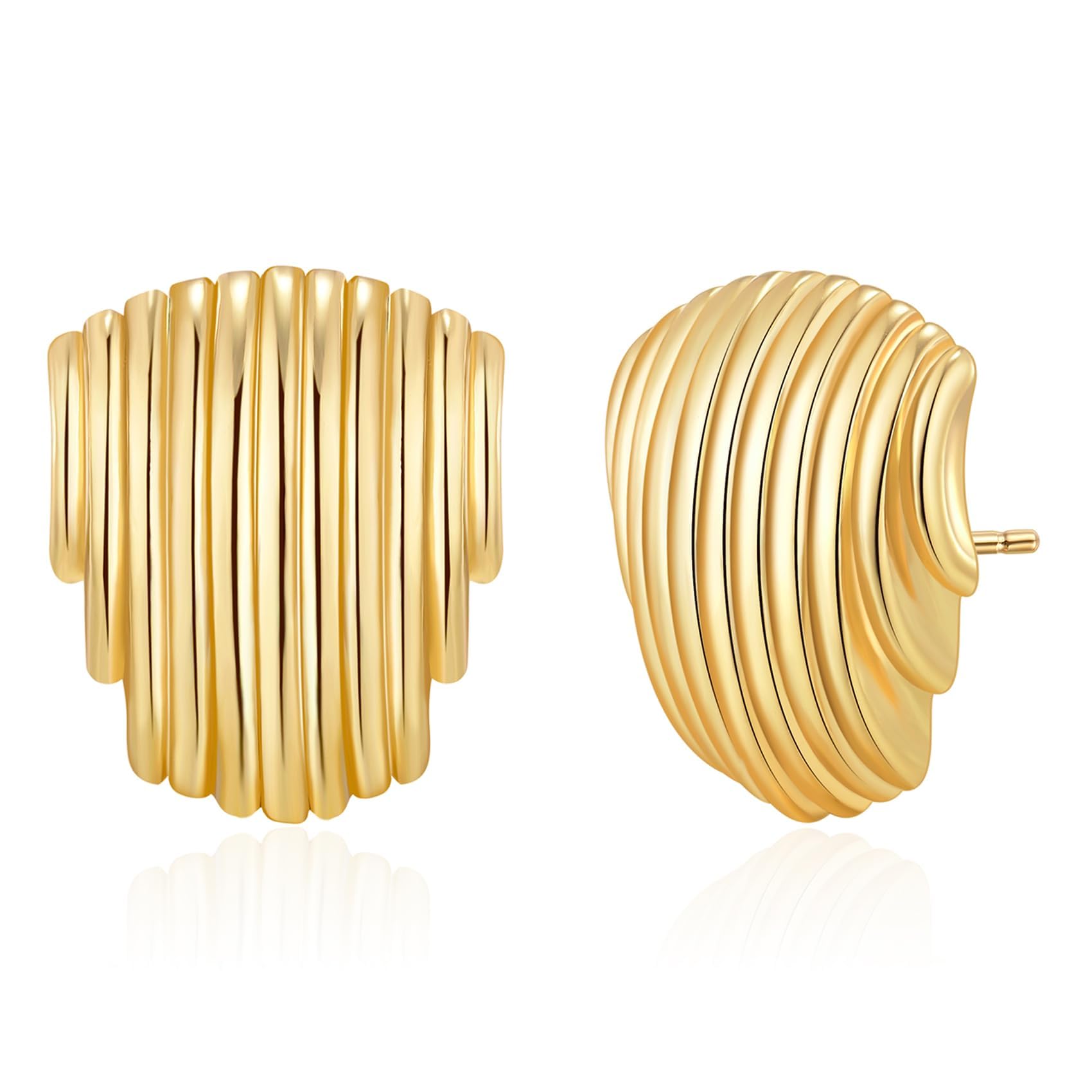 cuspitumGold Statement Eearrings Large Chunky Gold Stud Earrings Vintage Earrings for Women Trendy Wing Square Shell Geometric Earrings Jewelry Gift for Women