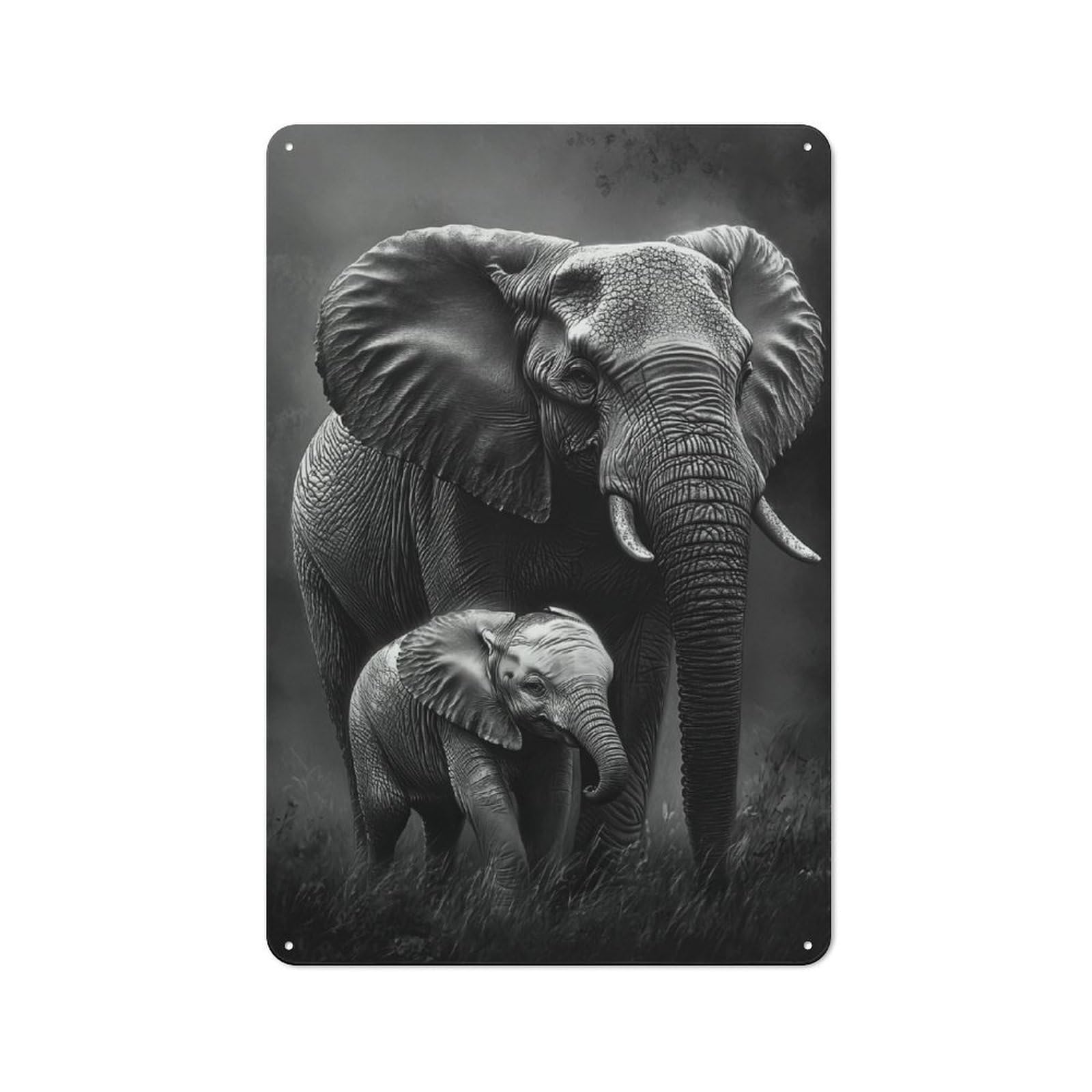 Junmoney Elephant Family Portrait Vintage Metal Wall Decor 30X20cm, Tin Sign For Cafe, Pub, Workshop Or Home Bar, For Casual British Interiors