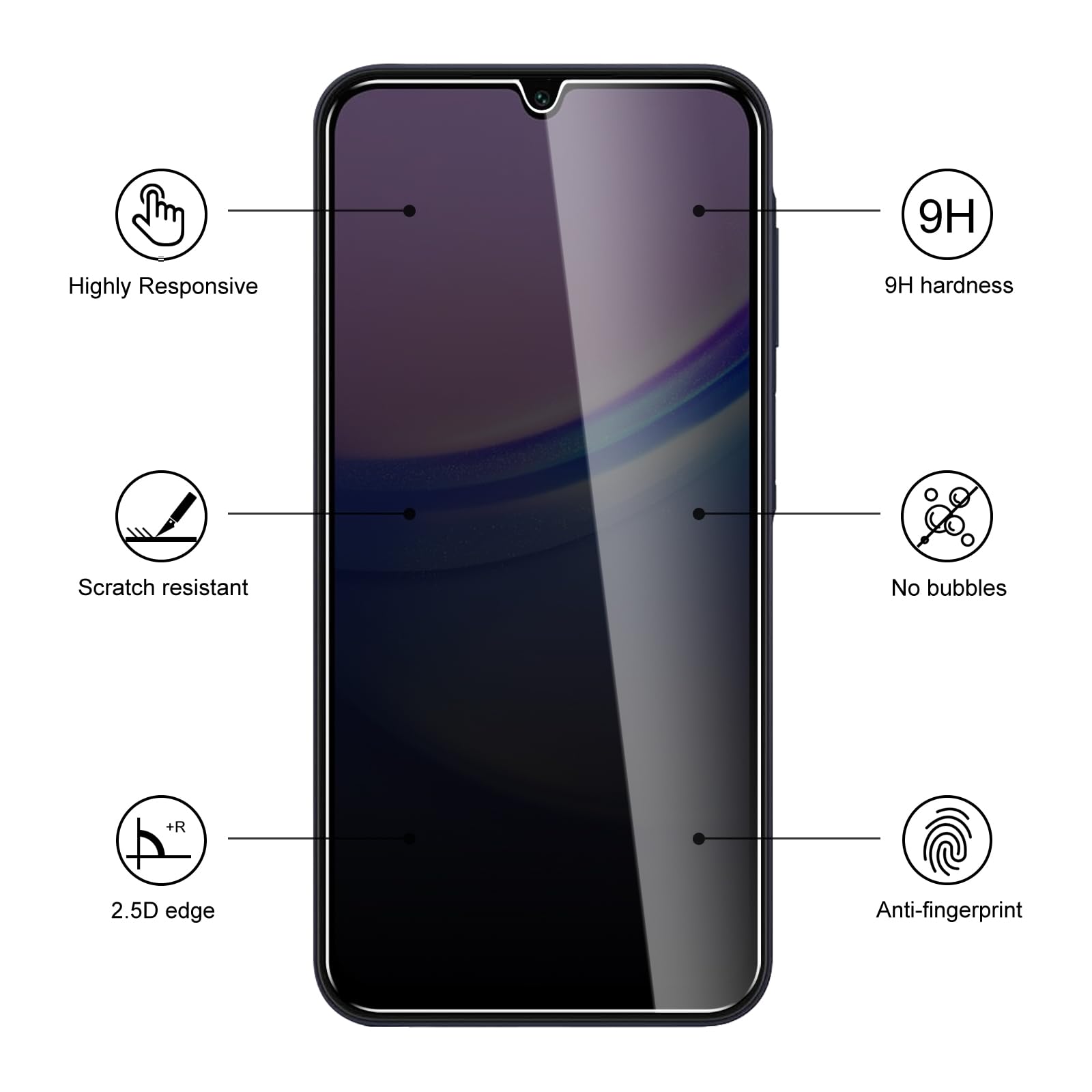 Paquete de 3 + 3 protectores de pantalla de privacidad para Galaxy A15 + protector de lente de cámara, película protectora antiespía, película de vidrio templado resistente a los arañazos, protección