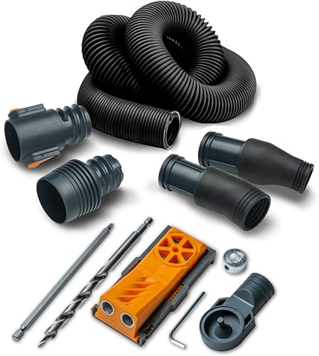 POWERTEC 71873 Juego de plantillas de doble agujero de bolsillo con manguera de recolección de polvo de 10 pies para carpintería, herramientas