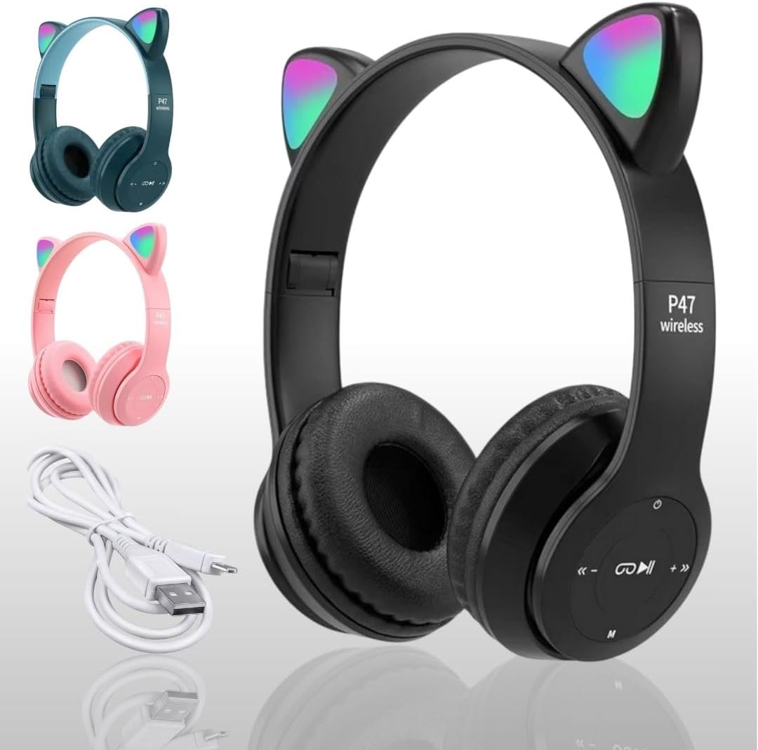 سماعات راس لاسلكية بتصميم اذن قطة بلوتوث 5.0 فوق الاذن باضاءة ... - view 1