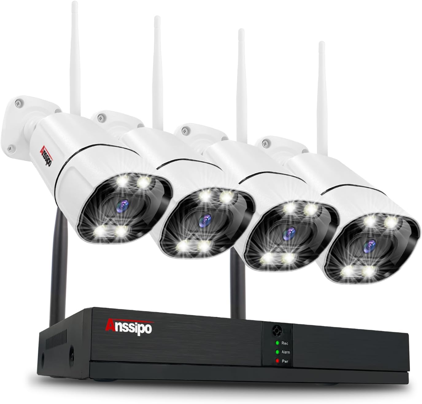 4K 8 Channel Wireless Security Camera System, 4X 3MP Surveillance Security Cameras with 2 Way Audio, Dual Warning for Indoor/Outdoor Home Security, AI Detection, Color Night Vision, Smart Playback