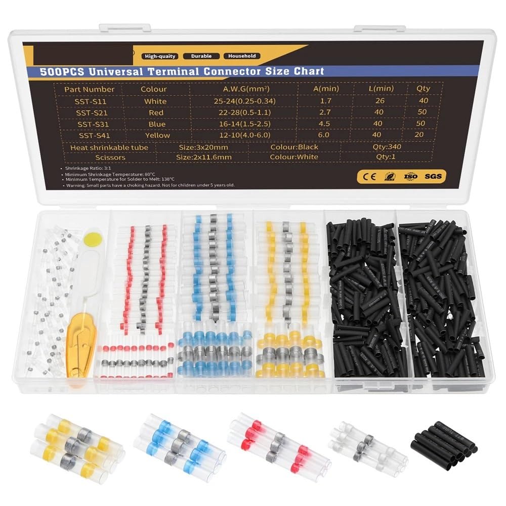 YLQUXEUV 500pcs Heat Solder Seal Wire Connectors Waterproof Sleeve Heat Shrink Tubings Kit Cable Terminal Tool Assortment Set
