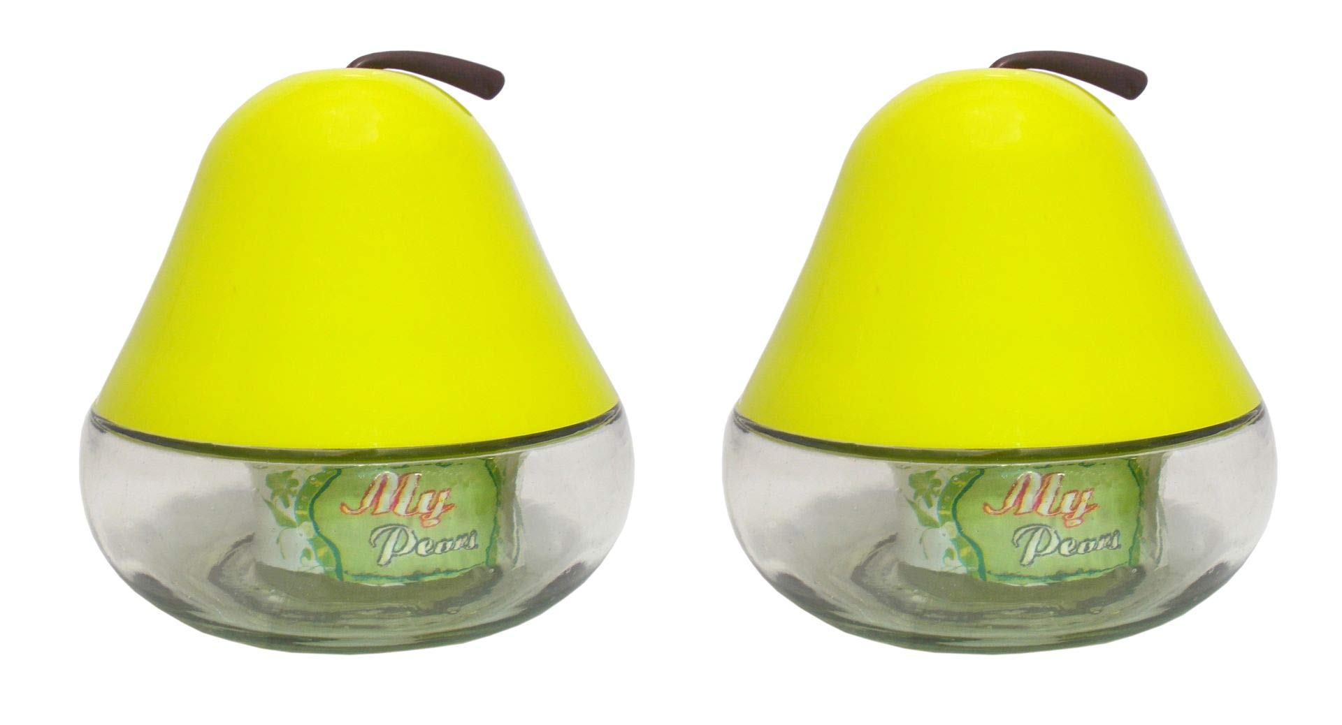Kotak Sales Pear Fruit Shape 2 Pieces Set Kitchen Storage Glass Jar Round Container Airtight 400ML Food Grade for Pickle/Sauce/Chutney/Mukhvas/Chocolate/Dryfruit/Pulses Gift Box Set (Green)