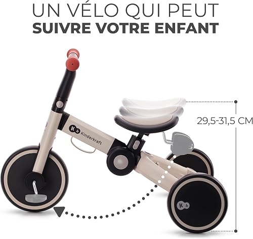 Kinderkraft 4TRIKE Tricycle 3en1, Tricycle Pliable, Vélo sans Pédales, Vélo Bébé, Mini Draisienne, Trotteur, Selle réglable, Trois Roues, De 12 Mois à Environ 5 Ans, 25kg, Gris - 6