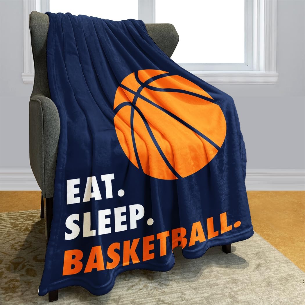 Eat Sleep Basketball Navy Blanket 60" x 80", Gifts for Basketball Lovers, Boy Teen