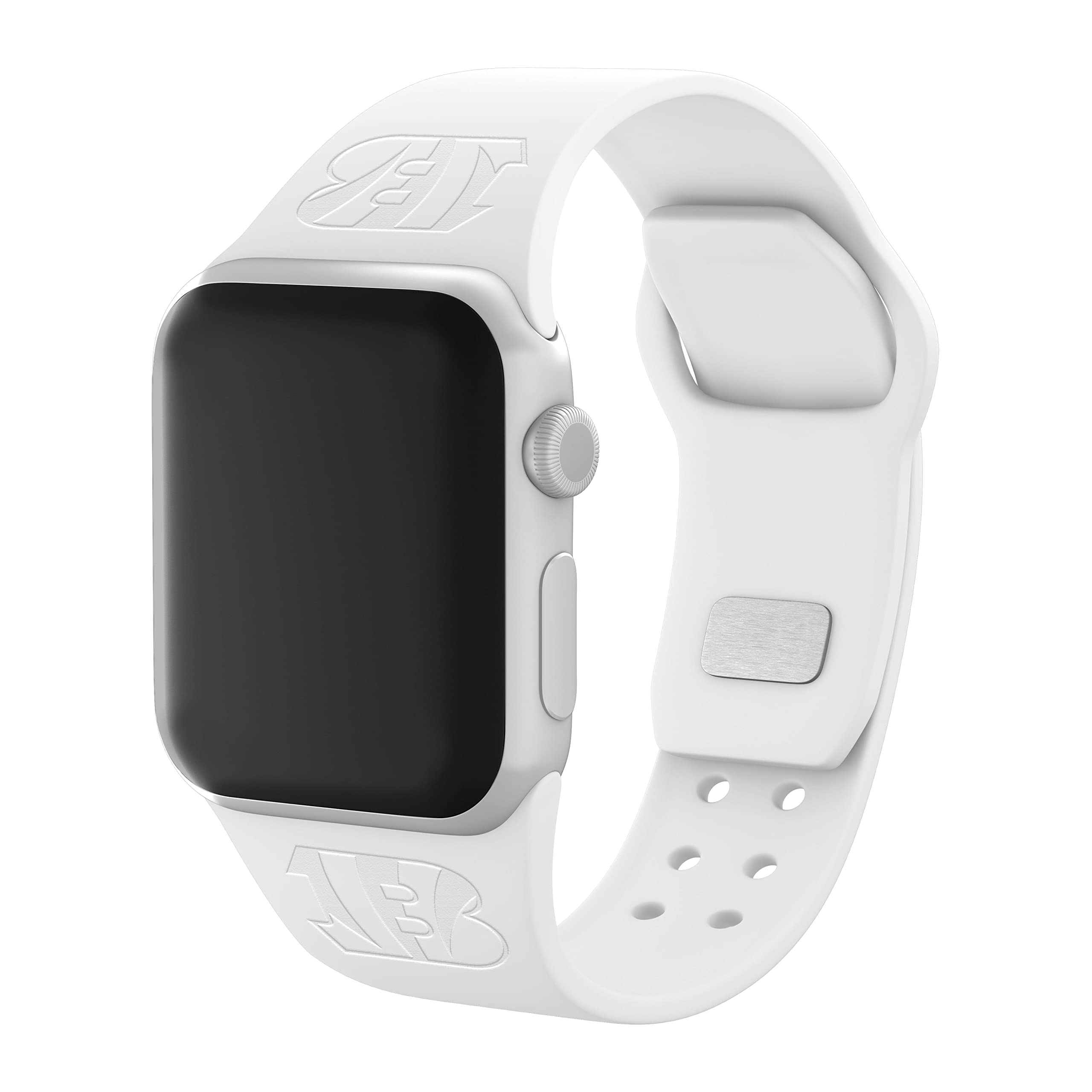 Game Time Cincinnati Bengals Engraved Silicone Sport Watch Band Compatible with Apple Watch (38/40mm White)
