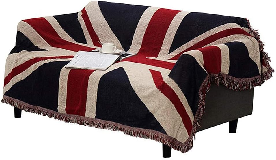 UKELER Throw Blanket with Fringe - 100% Cotton Warm & Cozy Blanket Multi-Functional Reversible Throw for Couch Sofa Bed Beach Travel - 51'' x 70'' (Union Jack)