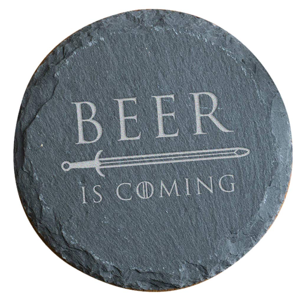 Engraved Natural Slate Coaster - Beer Is Coming Coaster Gift | Women and Mens Gift Ideas | Game Of Thrones Birthday Gifts for Men and Women | Thoughtful Keepsake Presents | Dust and Things