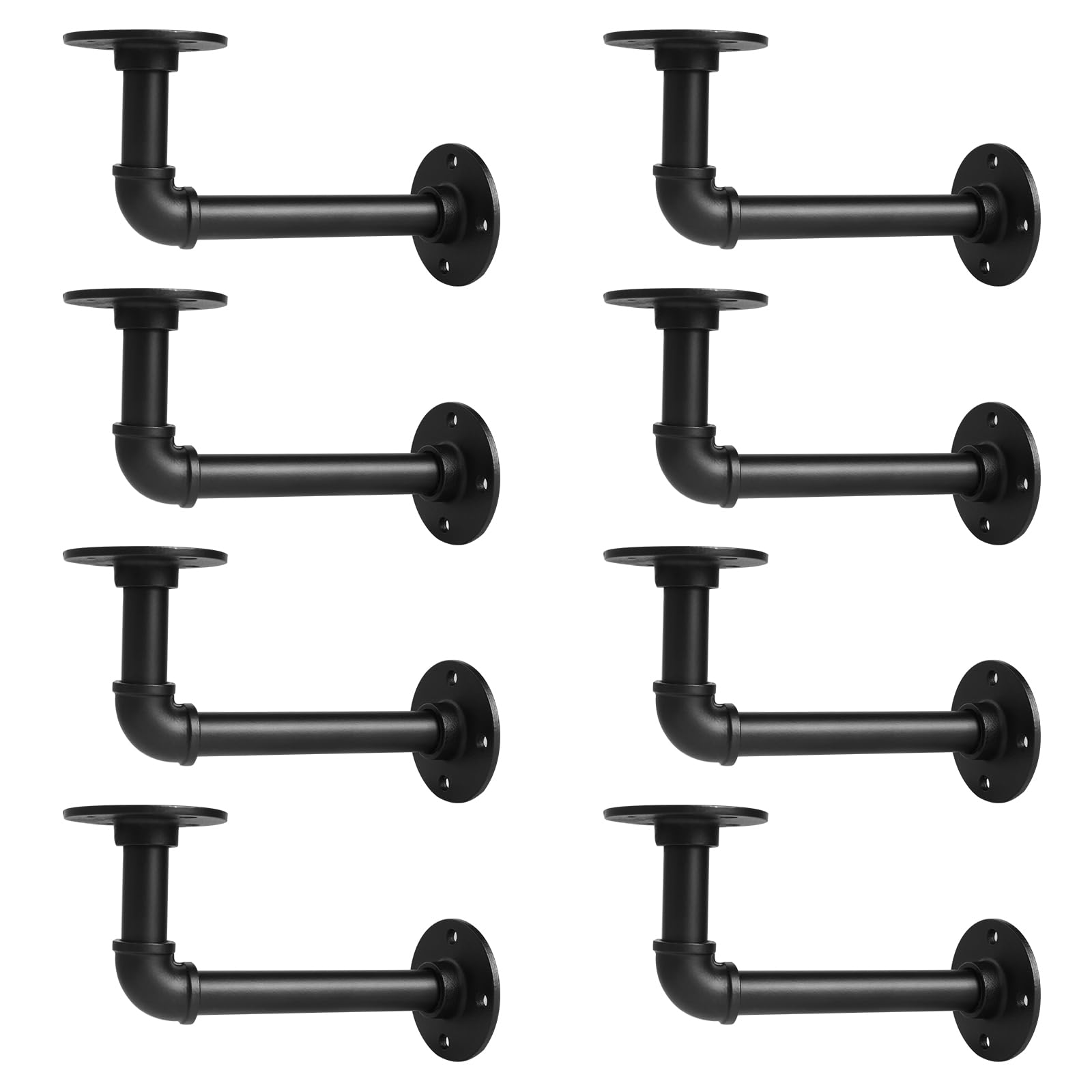 Storystore Industrielle Rohr-Regalhalterungen, Eisen, L-förmige Regalhalterungen für 17,8–35,6 cm große Bretter, robuste Metallregalhalterung, schwarze DIY-Rohrregale (16,5 x 8,9 cm)