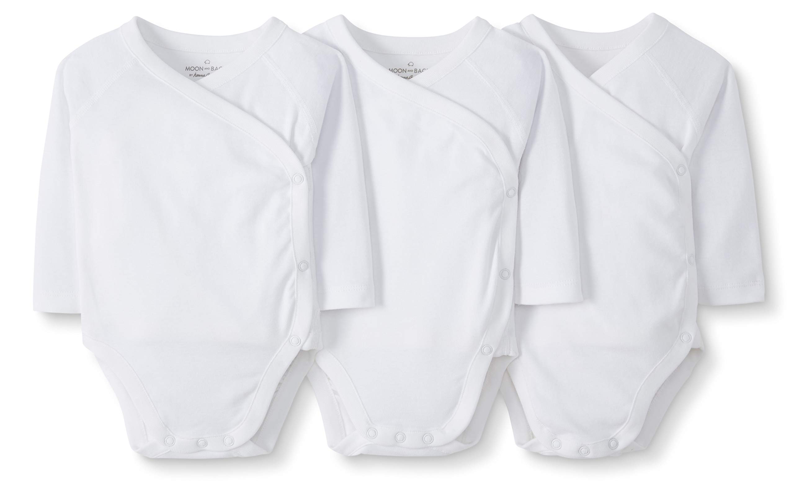 Moon and Back by Hanna AnderssonUnisex Babies' Long-Sleeve Side Snap Bodysuit, Pack of 3, White, Newborn