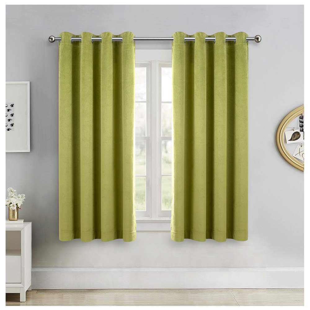 Singinglory Green Velvet Curtains 52 x 63 Inch