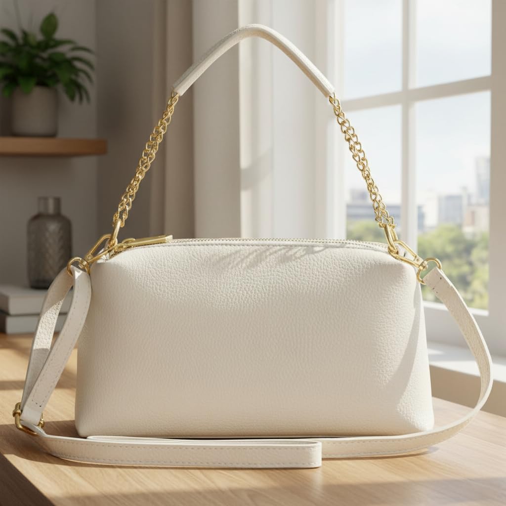 Italian Calf Leather Crossbody Handbag for Women with 2 Zippered Compartments | Everyday Shoulder Purse with Strap - Image 8