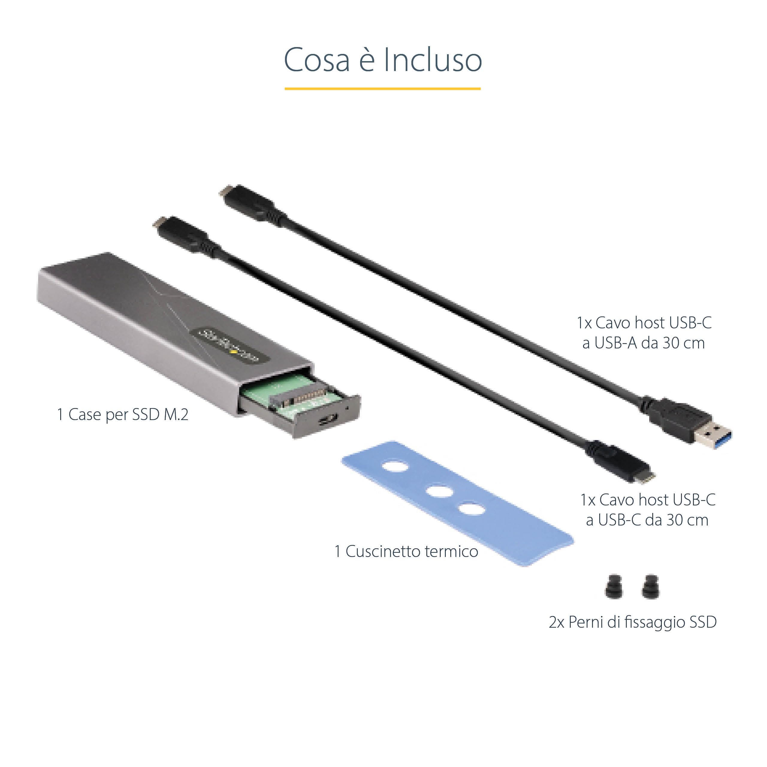 StarTech Box SSD M.2 NVMe o SATA, USB-C 10Gbps (M2-USB-C-NVME-SATA) | Include Cavi USB-C e USB-A, Supporta 2230/2242/2260/2280, Case in Alluminio