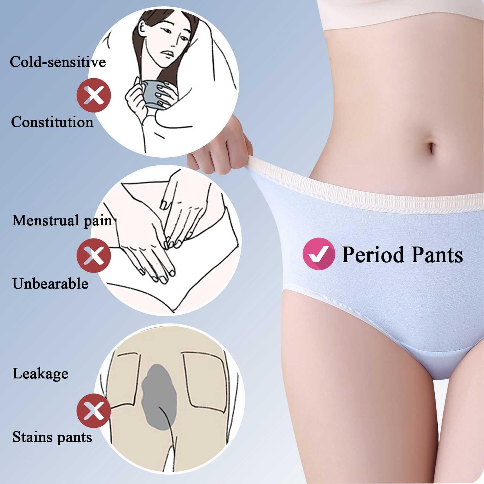Paquete de 6 bragas menstruales de algodón lavables para mujer, a prueba de fugas, de flujo pesado, de cintura media, cobertura completa