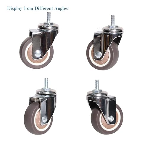 Miniatura 4 de Ruedas de vástago giratorio, ruedas TPR de vástago giratorio de 360 grados con varillas de rosca métricas M6-0.039x0.591 in, ruedas industriales de