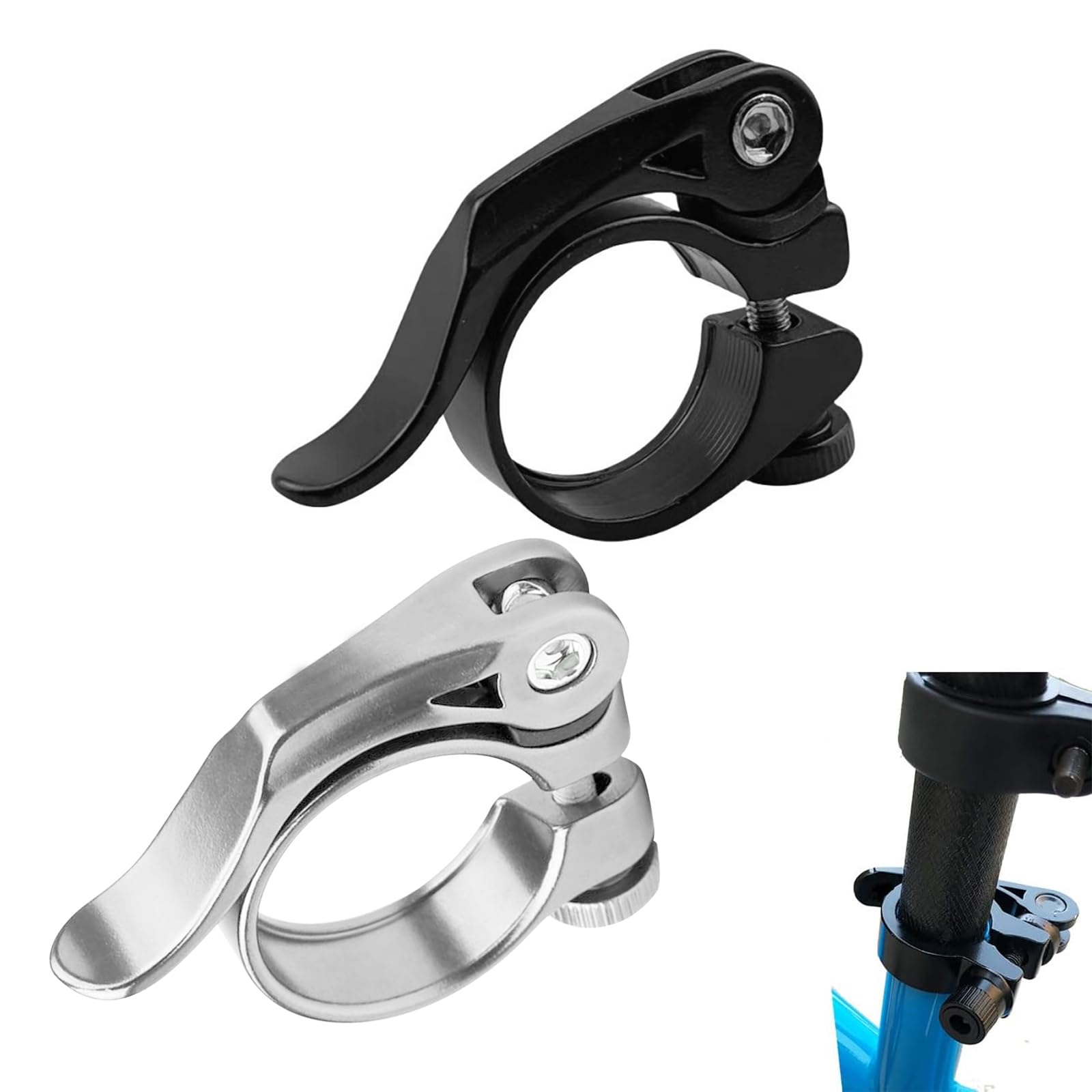2 Pezzi Collarino Reggisella 31,8 mm Alluminio, Fissaggio Robusto, Facile Installazione, Morsetto per Cavi per Mountain Bike e Sella Bici da Corsa - Nero