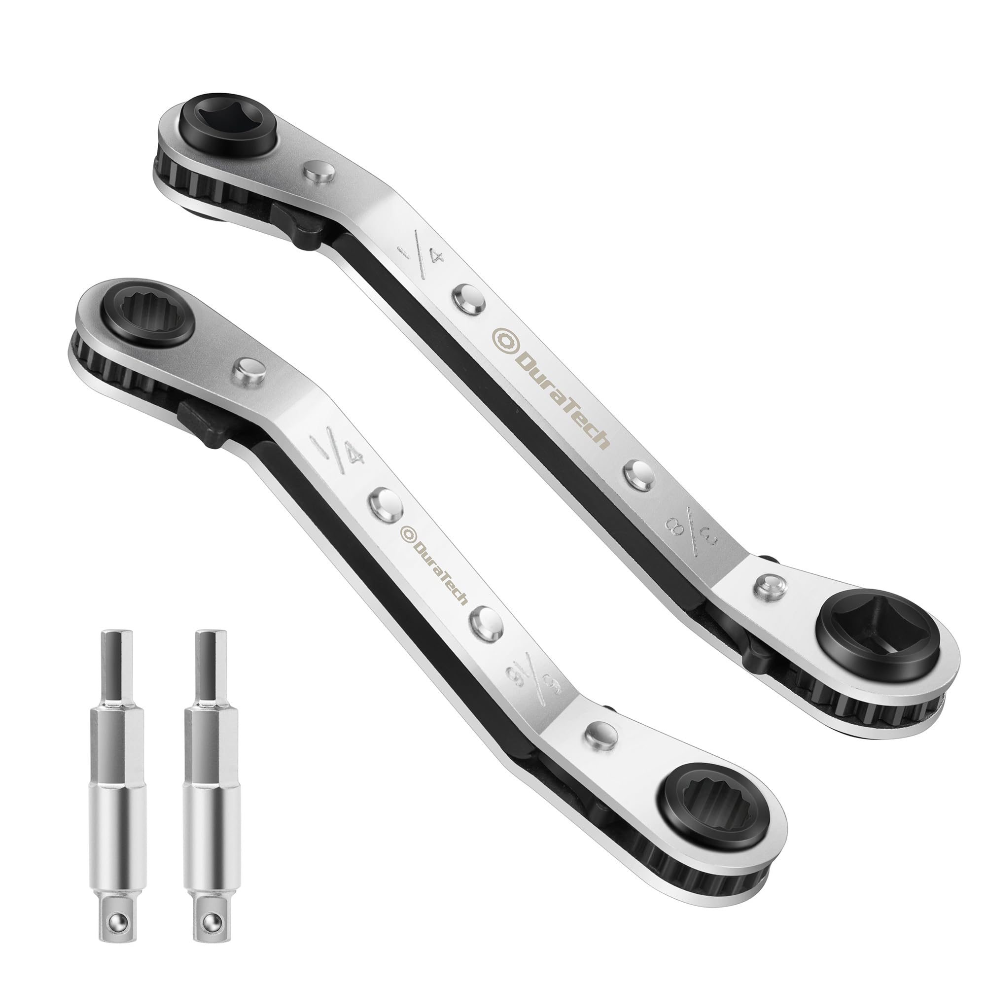 DURATECH HVAC Service Wrench Set, Refrigeration Wrench, 3/16", 1/4", 5/16", 3/8", for Air Conditioning & Refrigeration Equipment, with Hex Bit Adapter