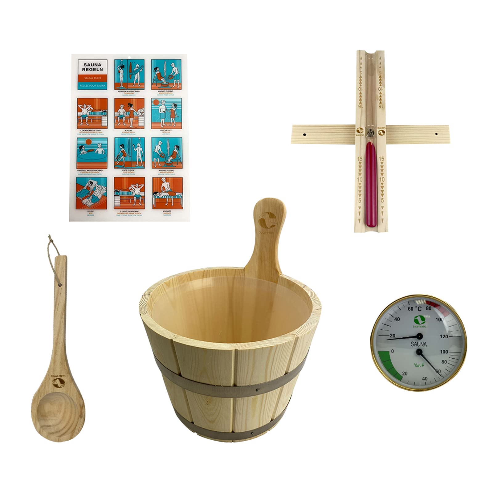 Juego de accesorios para sauna clásicos, 5.0/6 piezas, de madera de pino natural