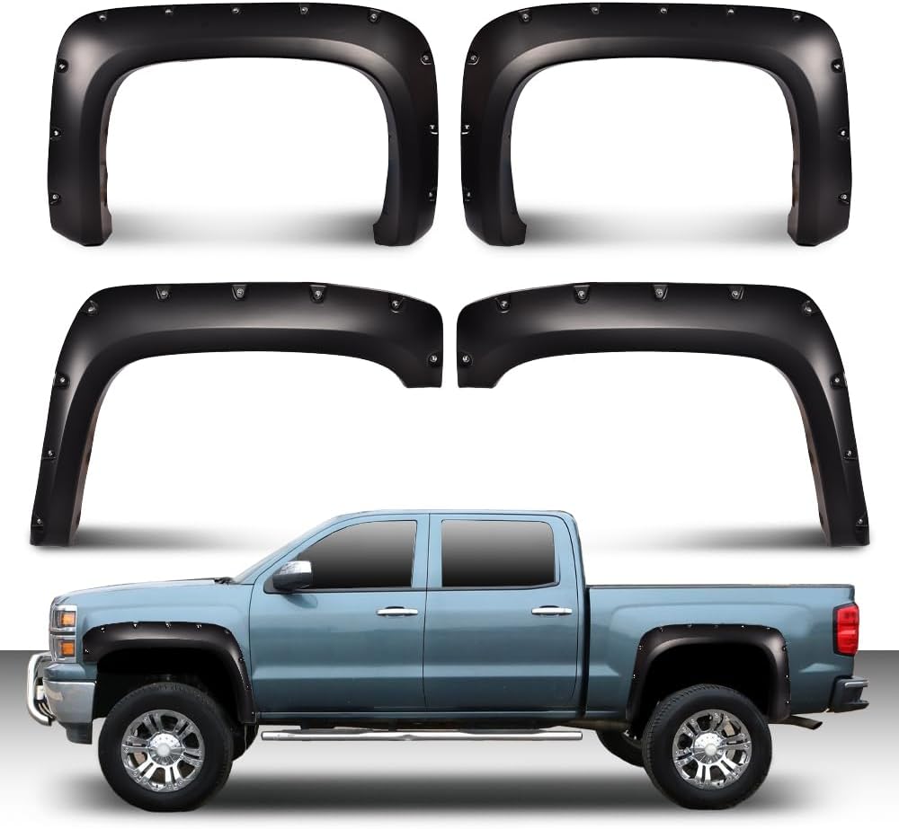 ANDPLAY Pocket Rivet Fender Flares Compatible with Chevy Silverado 1500 2007-2013 Fit Chevy Silverado 2500HD 3500HD 2007-2014 Fleetside New Body Style 78.0" / 97.6" bed length models Wheel Cover
