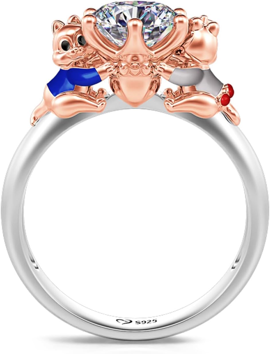 Jeulia Hug Me Animal Round Cut Sterling Silver Ring for Women Couples Engagement Wedding Anniversary Christmas Mother's Day Diamond Band with Jewelry Box