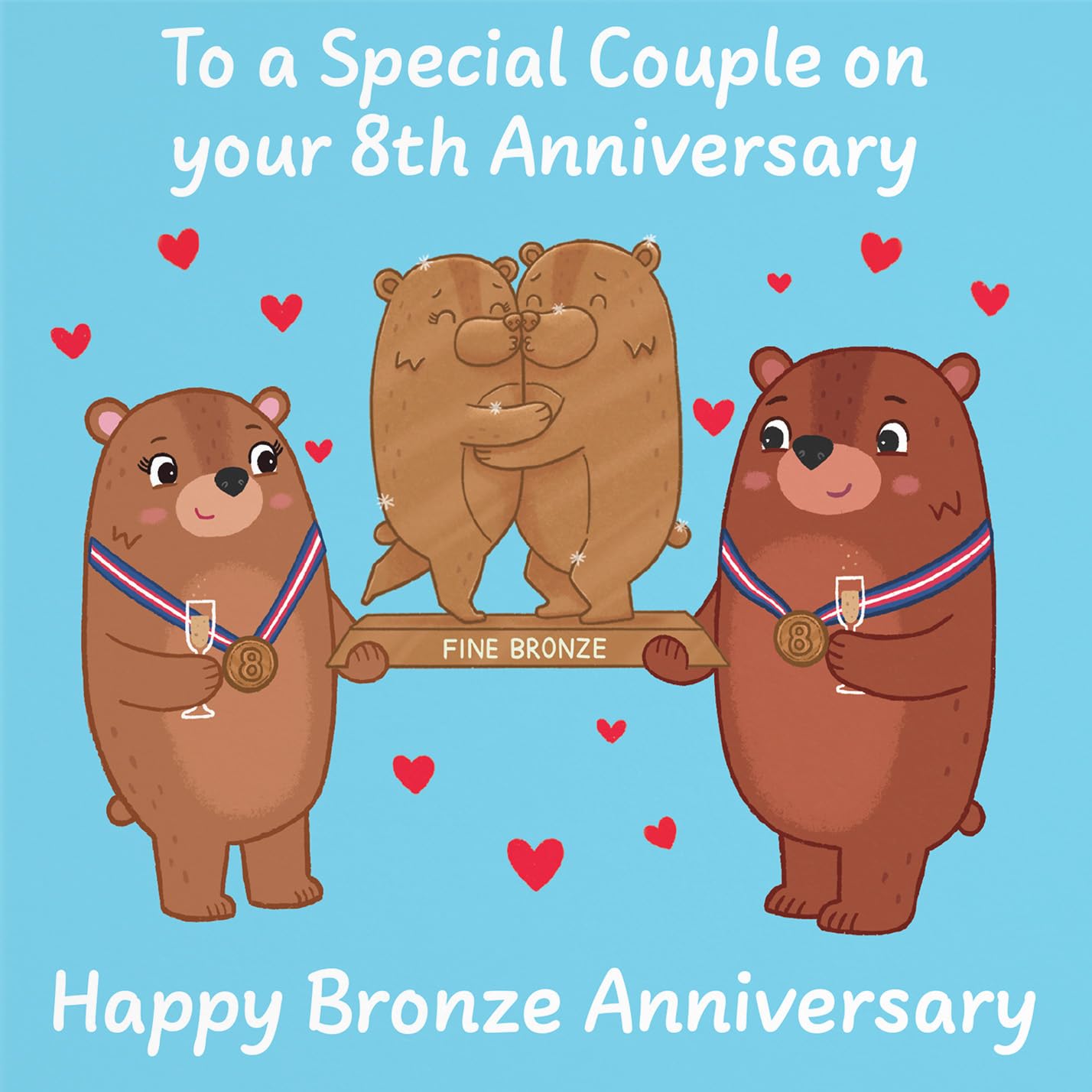 Hunts England, Couple 8th Anniversary Card, Bronze Anniversary, Eighth Anniversary, 8 Years, Cute Fun Bears Card - Image 2