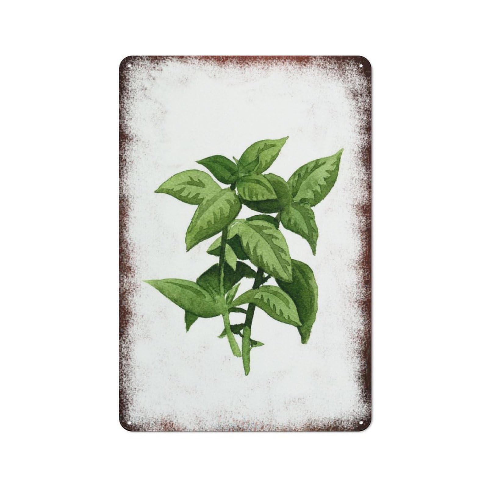 peiyeety Metal Tin Sign Metal Basil Plant Pattern Vintage Rustic Wall Art Decor Kitchen Bathroom Bedroom Living Room Cafe Farmhouse Entryway Office Garage Home Bar Laundry Room Porch 12x16 Inch