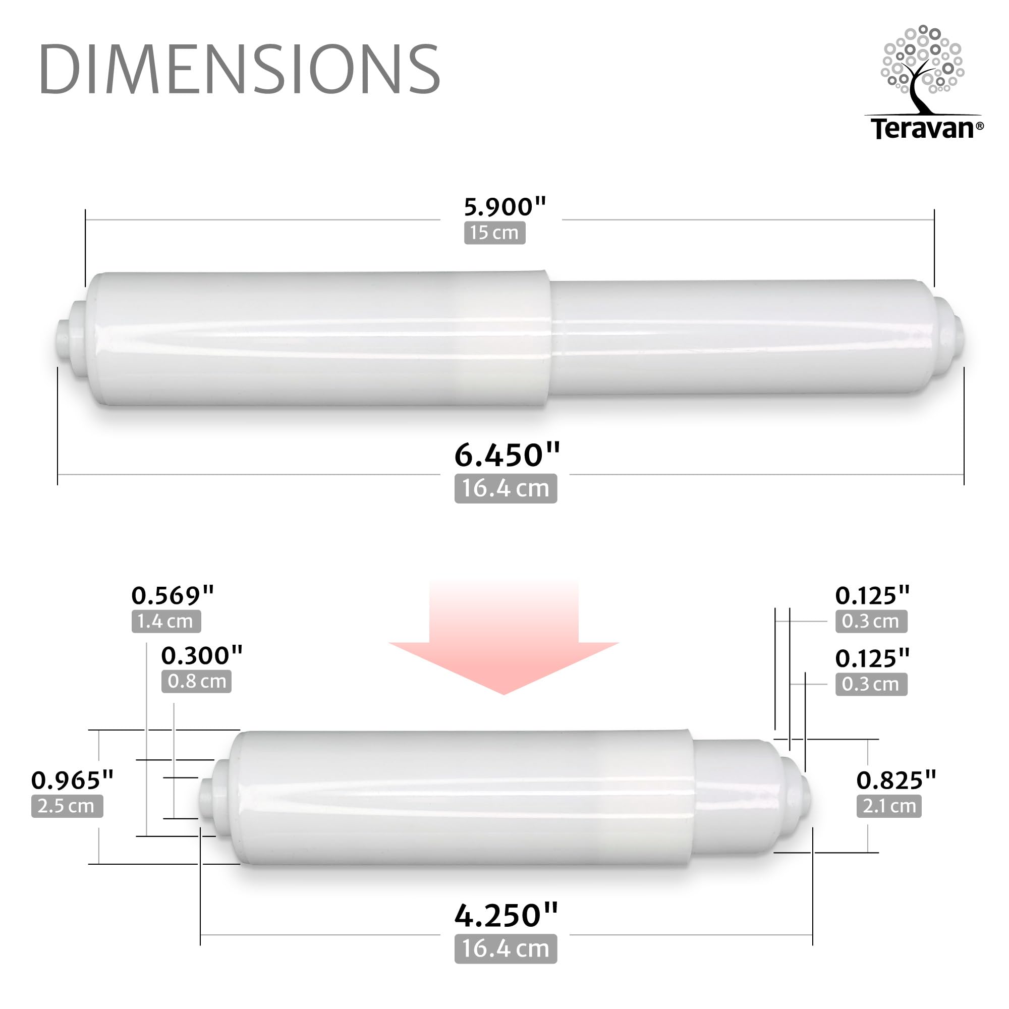 Spring Action - Rodillos de repuesto para papel higiénico, color blanco, paquete de 2 husillos, extremos escalonados para un ajuste seguro, rotación suave, compatibilidad universal, 3