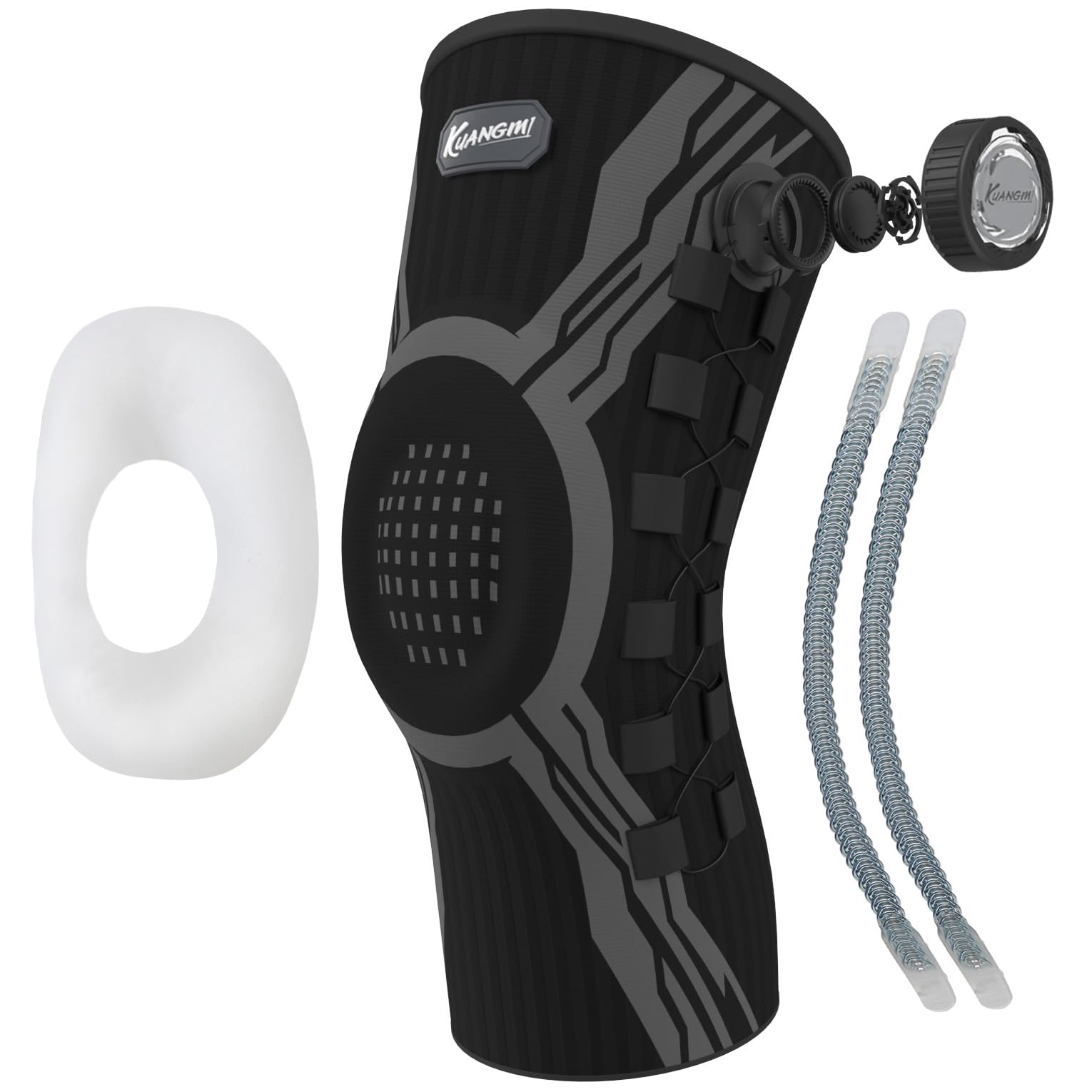 Kuangmi Genouillère de Sport Ajustable avec Bouton Rotatif - Soutien Articulaire pour la Rééducation, la Douleur & Activités Quotidiennes - Long-BLL