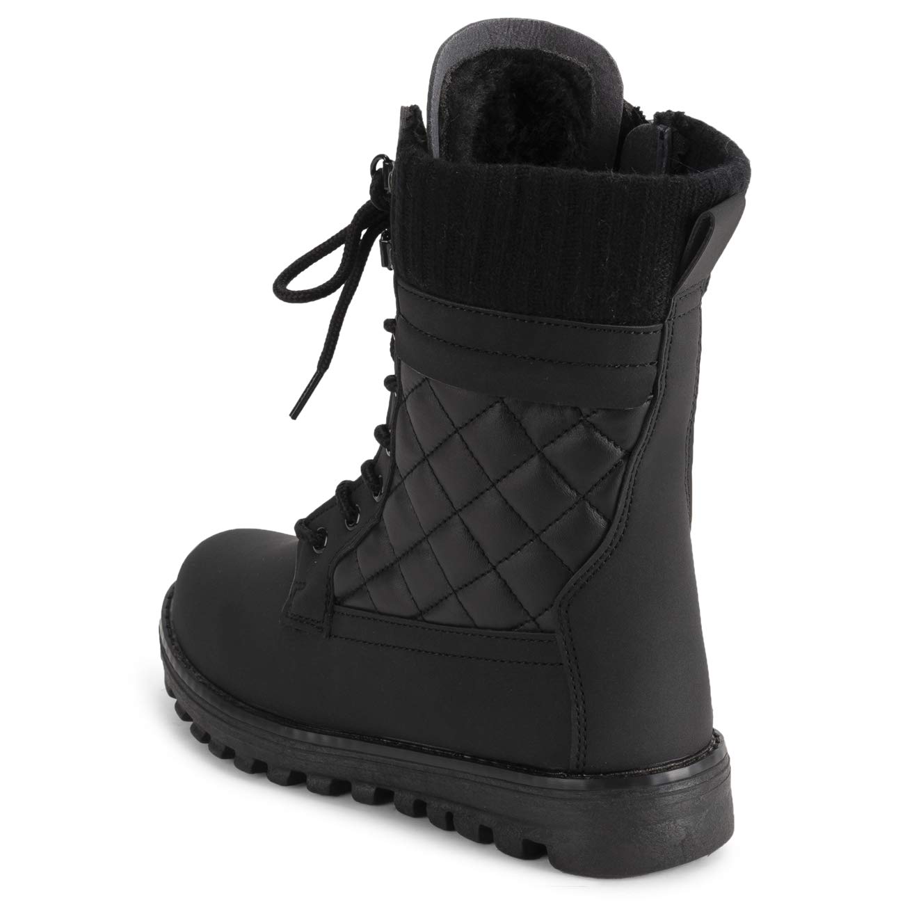 Polar Dames Memory Foam Buitenzak Binnen Zip Thermische Waterdichte Diepe Loopvlak Rubberzool Snowboots - Zwart Leer Mono - UK4 / EU37 - YC0622