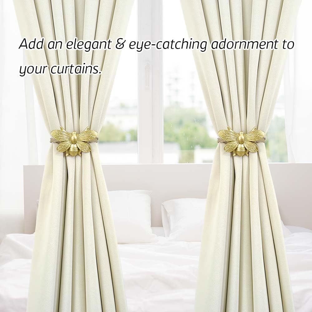 Curtain Holdbacks, Resin Magnetic Tiebacks Golden Bee Holders, Decorative Ties for Drapes, Farmhouse Home Decoration Accessories, Set of 4