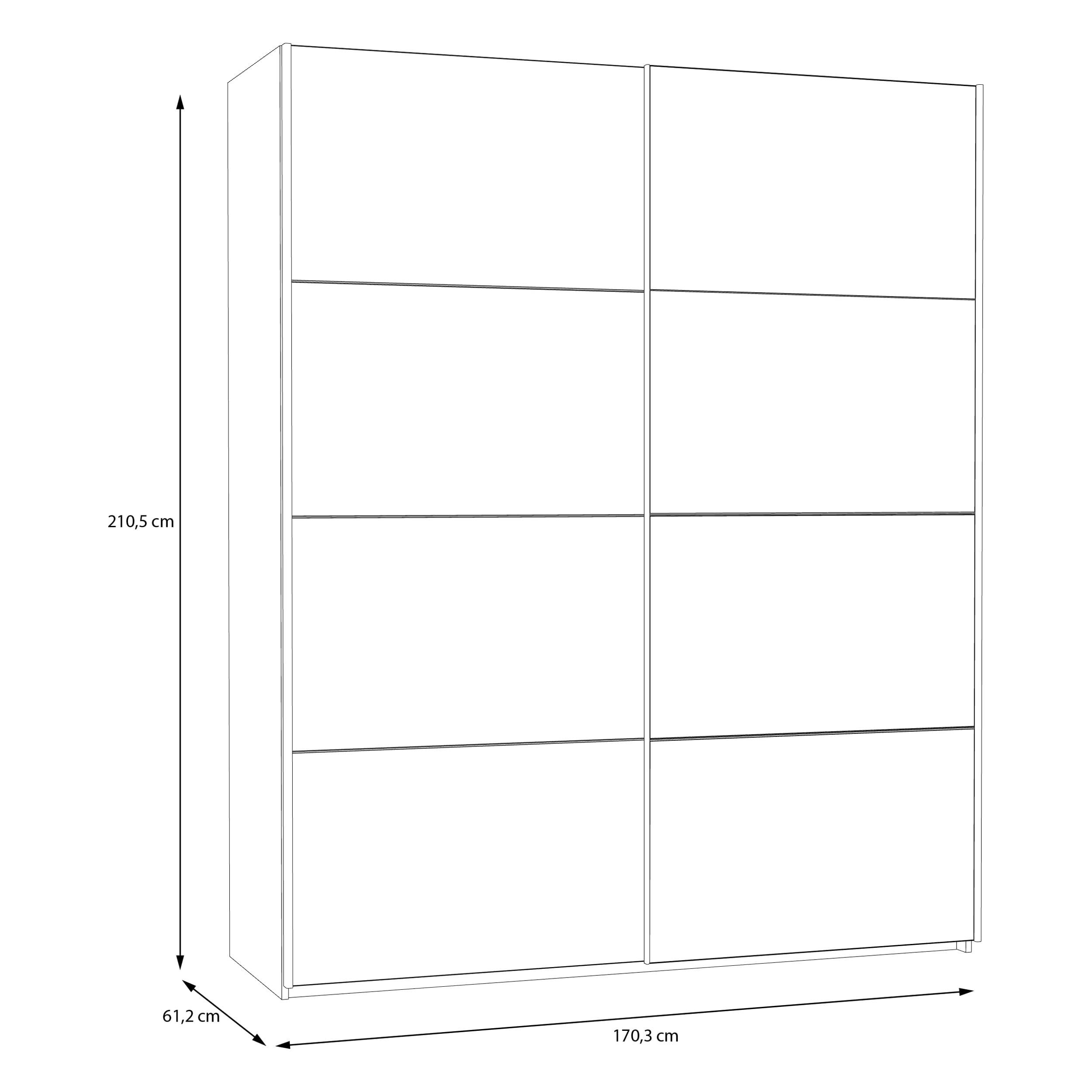 Forte Schach & MATT 2 Schrank 170, moderner Kleiderschrank 2-türig mit Spiegel, Schwebetürenschrank, Holzwerkstoff, Weiß, 170,3 cm breit x 210,5 cm hoch x 61,2 cm tief