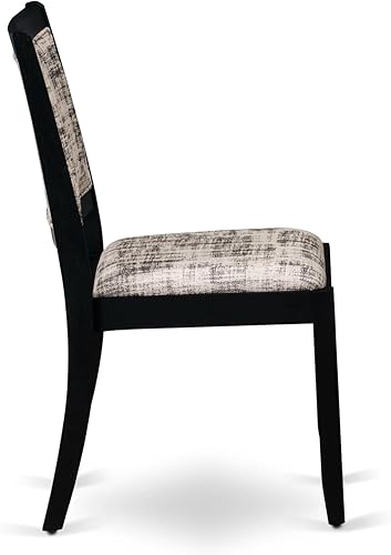 Miniatura 4 de X2P6T30 Silla de comedor con tela de poliéster patrón blanco y gris y respaldo tapizado, alambre cepillado acabado negro,