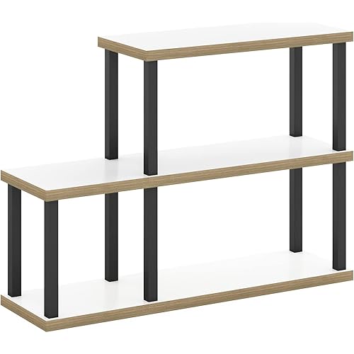 Furinno Turn-N-Tube No Tools Decorative Display Shelf, 3-Tier Ladder, Solid White/Black