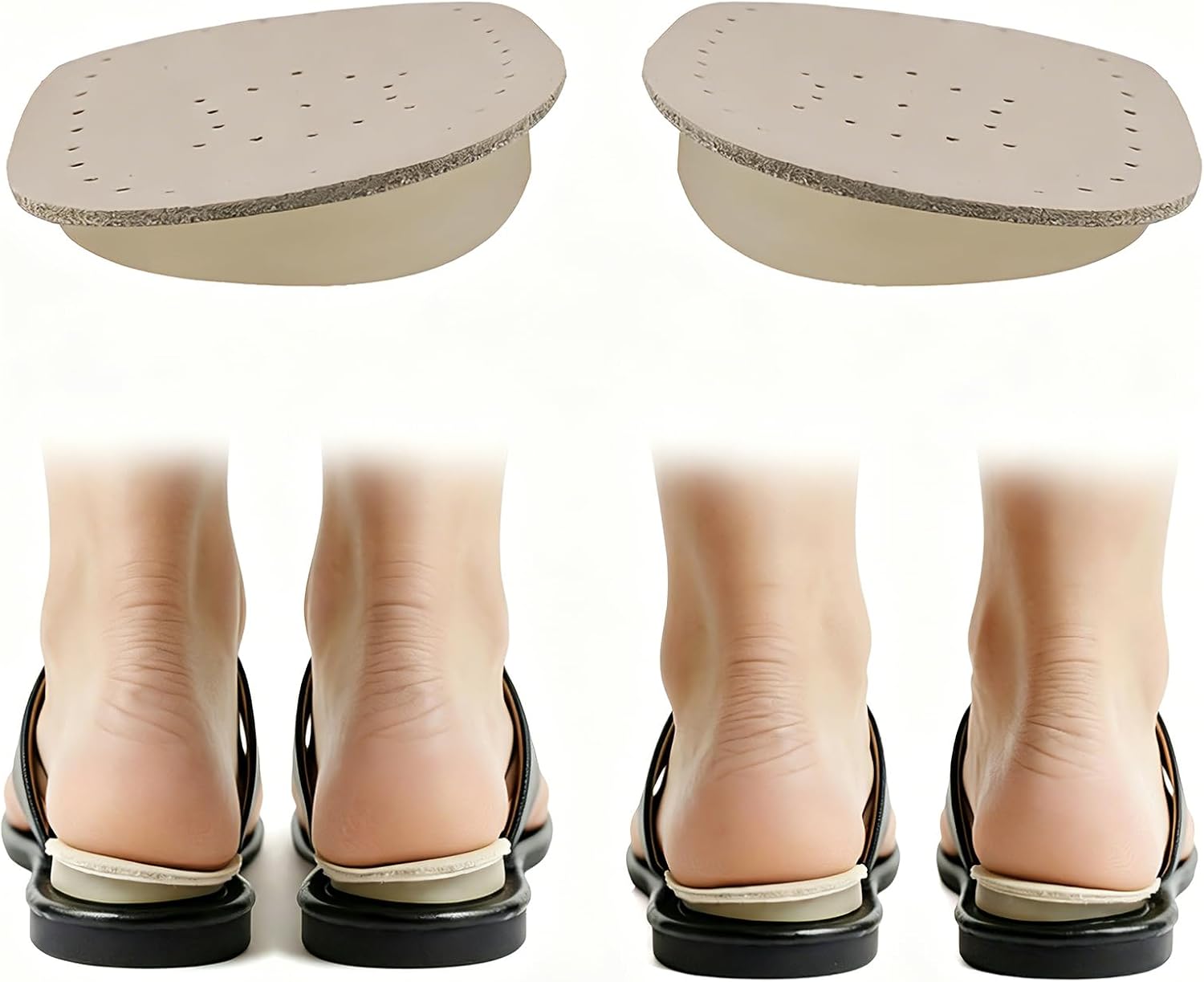 Cowhide Supination & Over Pronation Correction Heel Insoles, Self-Adhesive Heel Wedge Inserts for Foot Alignment, Knee Pain & O/X Legs, Large Women 8-12 / Men 7-10(1 Pairs,Khaki)