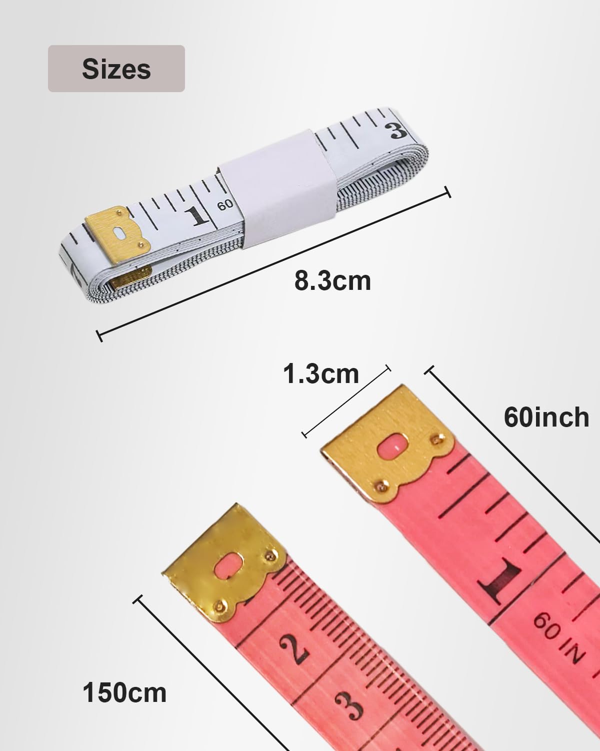 6 Pack Soft Tape Measure, 150cm/60 inch Small Tape Measure，Accurate Dual Scale Standard & Metric Measurements Tape,for Body, Weight Loss Sewing Tailor Craft Ruler Pink Blue White