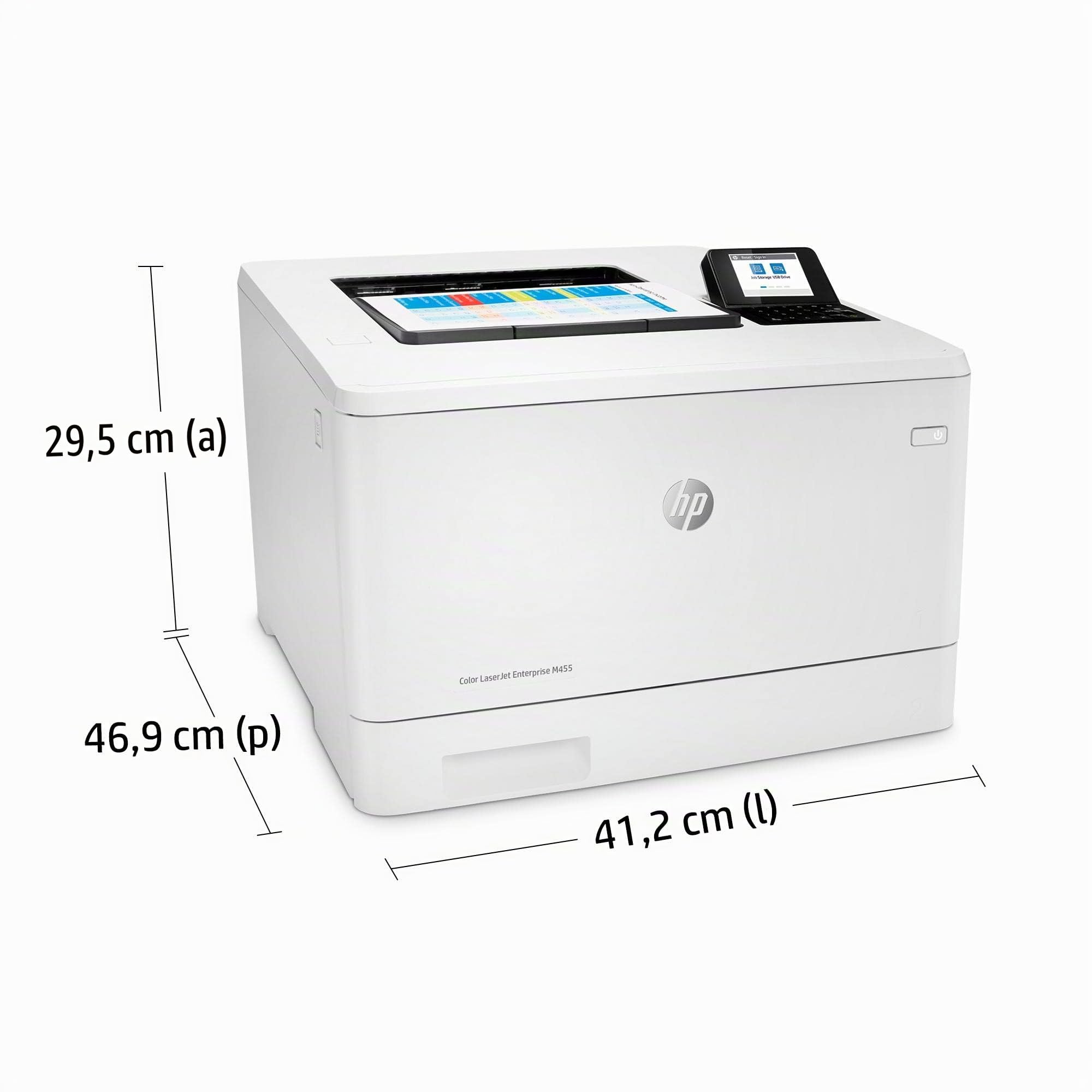 HP LaserJet Enterprise M455dn 3PZ95A, Stampante Singola Funzione A4, Stampa Fronte e Retro Automatico a colori, 27 ppm, USB, Gigabit Ethernet, HP Smart, Schermo Touch da 6,75 cm, Fax, No WiFi, Bianca
