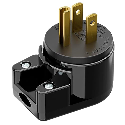 ETL Verified Nema 5-15P Enchufe de ángulo recto de 90 grados - 15A, 125V, negro, enchufe de CA de ángulo recto de 3 clavijas de EE. UU