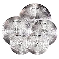 SONICAKE Cymbal Set mit geringer Lautstärke 14\ HiHat+16\ Crash+18\ Crash+20\ Ride Beckenset Sliver 5 Stücke