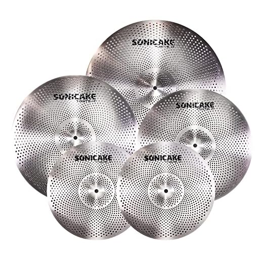 SONICAKE Juego de platillos de bajo volumen 14" HiHat+16" Crash+18" Crash+20" Ride Cymbal Set Sliver 5 piezas