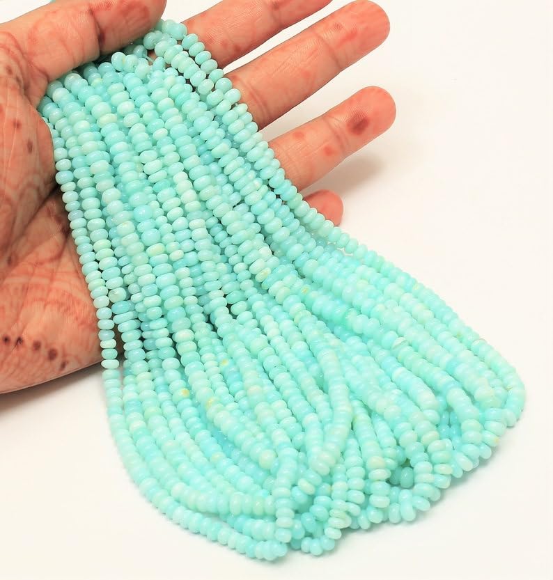 Perles en opale naturelle bleu ciel, fil 33 cm pour fabrication bijoux collier bracelet