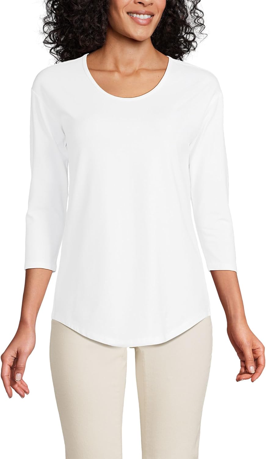 Lands' End Women's 3/4 Sleeve Lightweight Jersey U-Neck Tunic