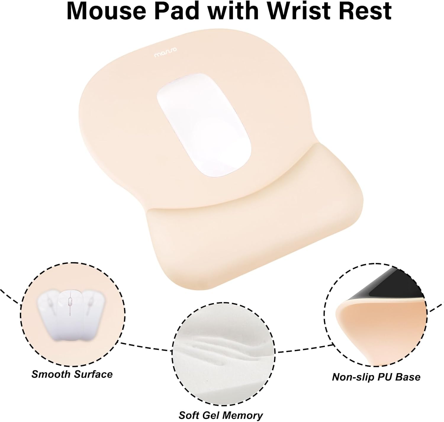 MOSISO Wrist Rest Support for Keyboard&Mouse Pad Set, Curved Ergonomic Mousepad&Coaster Non-Slip Base Home/Office Pain Relief&Easy Typing Pad with Soft Cloth&Gourd Shaped Memory Foam, Apricot - Image 3