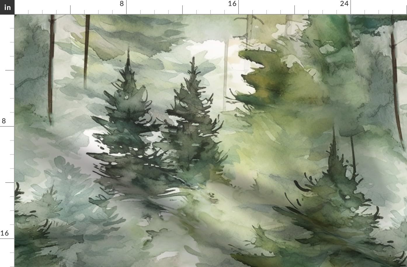 Spoonflower Fabric - Watercolor Pine Tree Forest Woodland Tranquil Peaceful Woods Trees Printed on Organic Cotton Sateen Fabric by The Yard - Sewing Quilting Apparel Home Decor